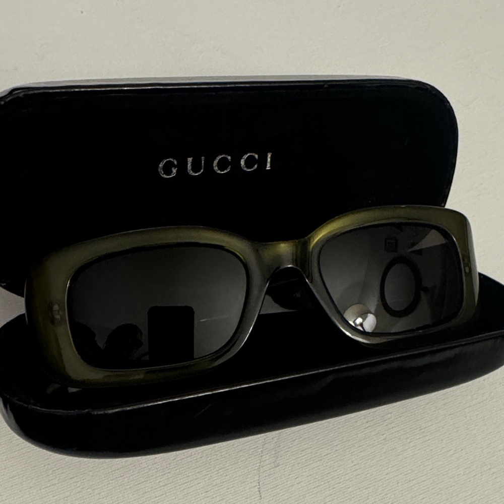 Gucci, Olive Sunglasses, Black Lenses, Original Case, Italy, Vintage